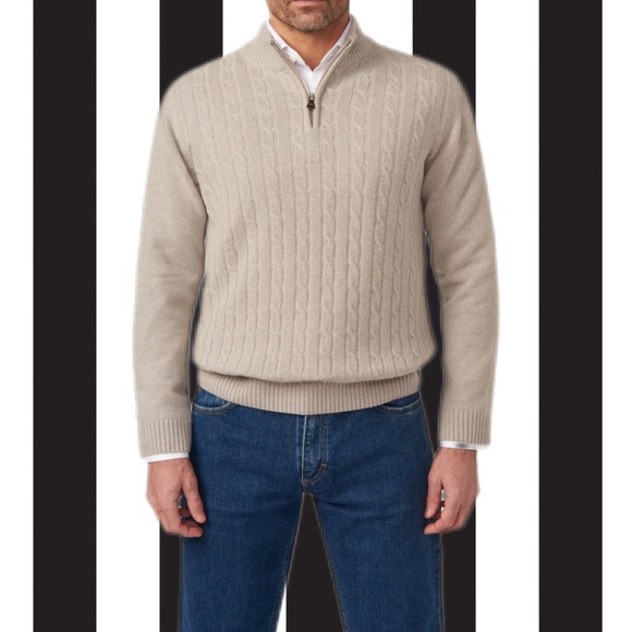 Daniel Cremieux Men’s Mock Neck Beige 1/4 Zip Long Sleeve Cable Knit Sweater XL - Picture 1 of 12